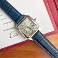 Cartier Square Watch with Blue Strap and Silver-Tone Case