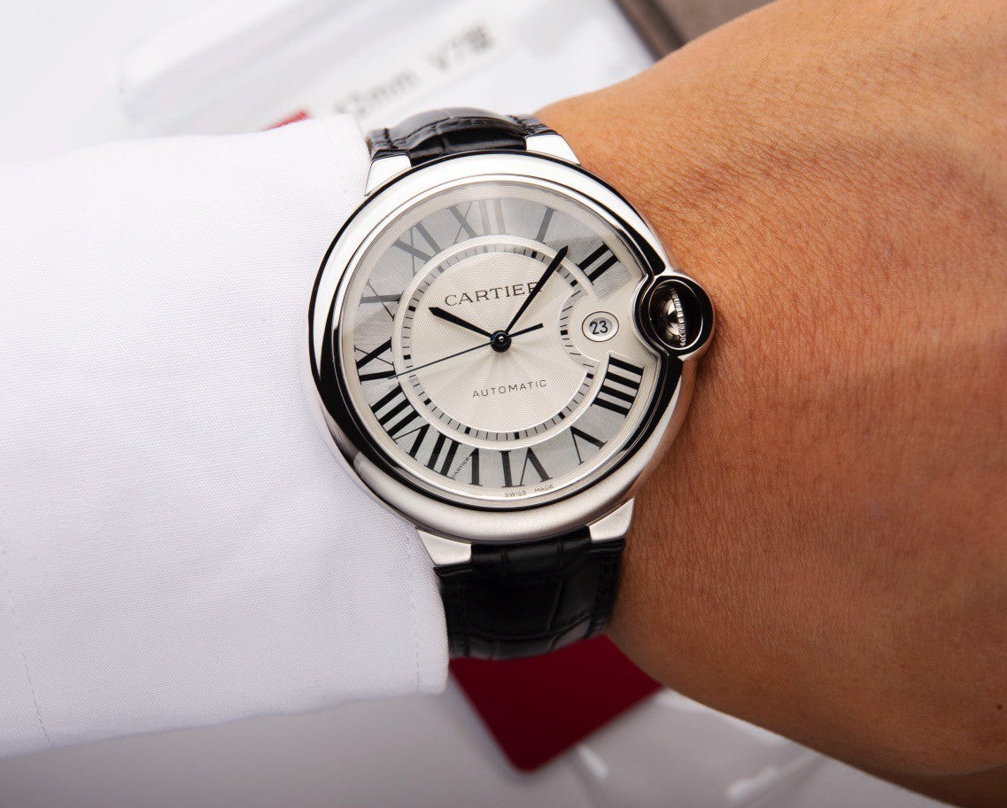 Cartier Round Watch with Black Strap and Silver-Tone Case
