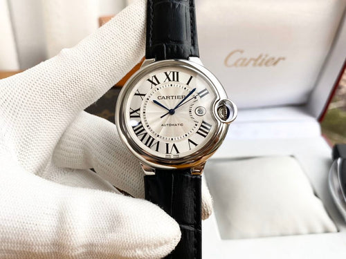 Cartier Round Watch with Black Strap and Silver-Tone Case