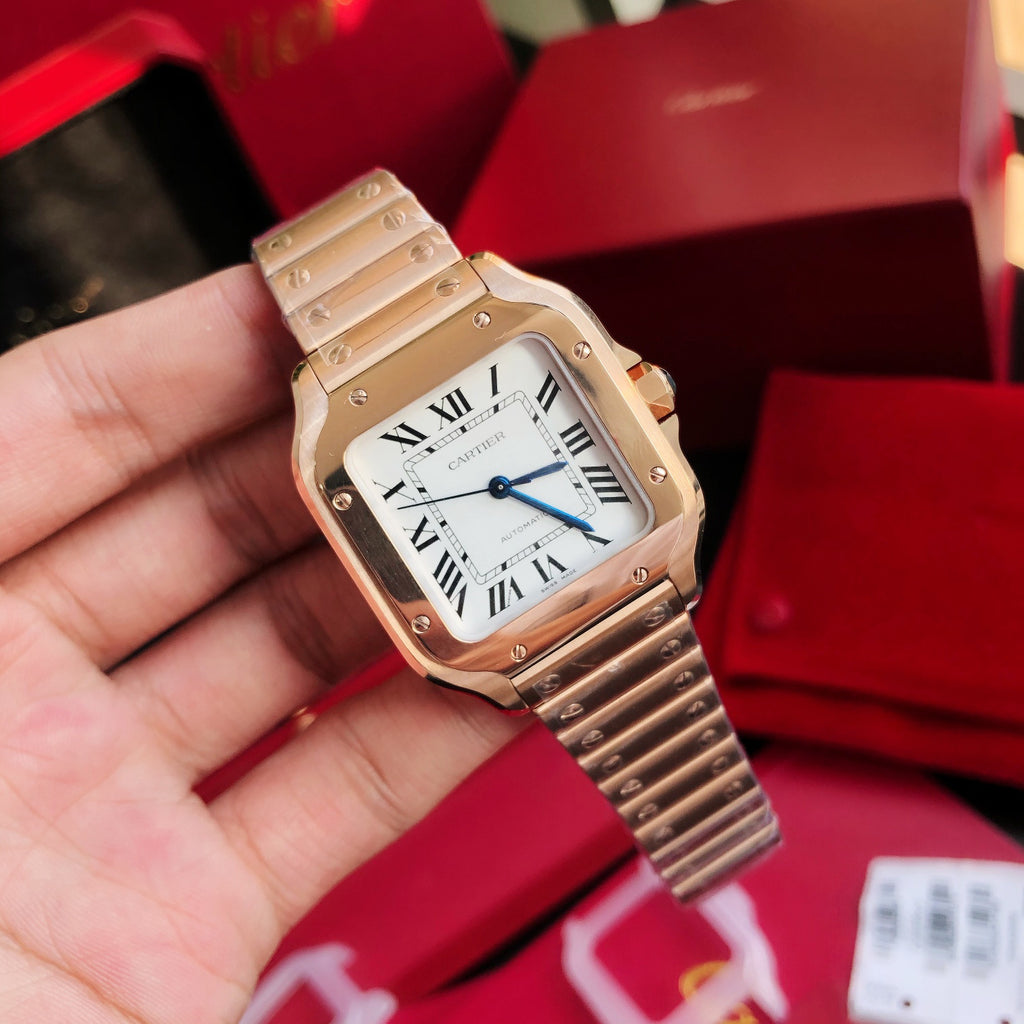 Cartier Square Watch with Rose Gold-Tone Bracelet