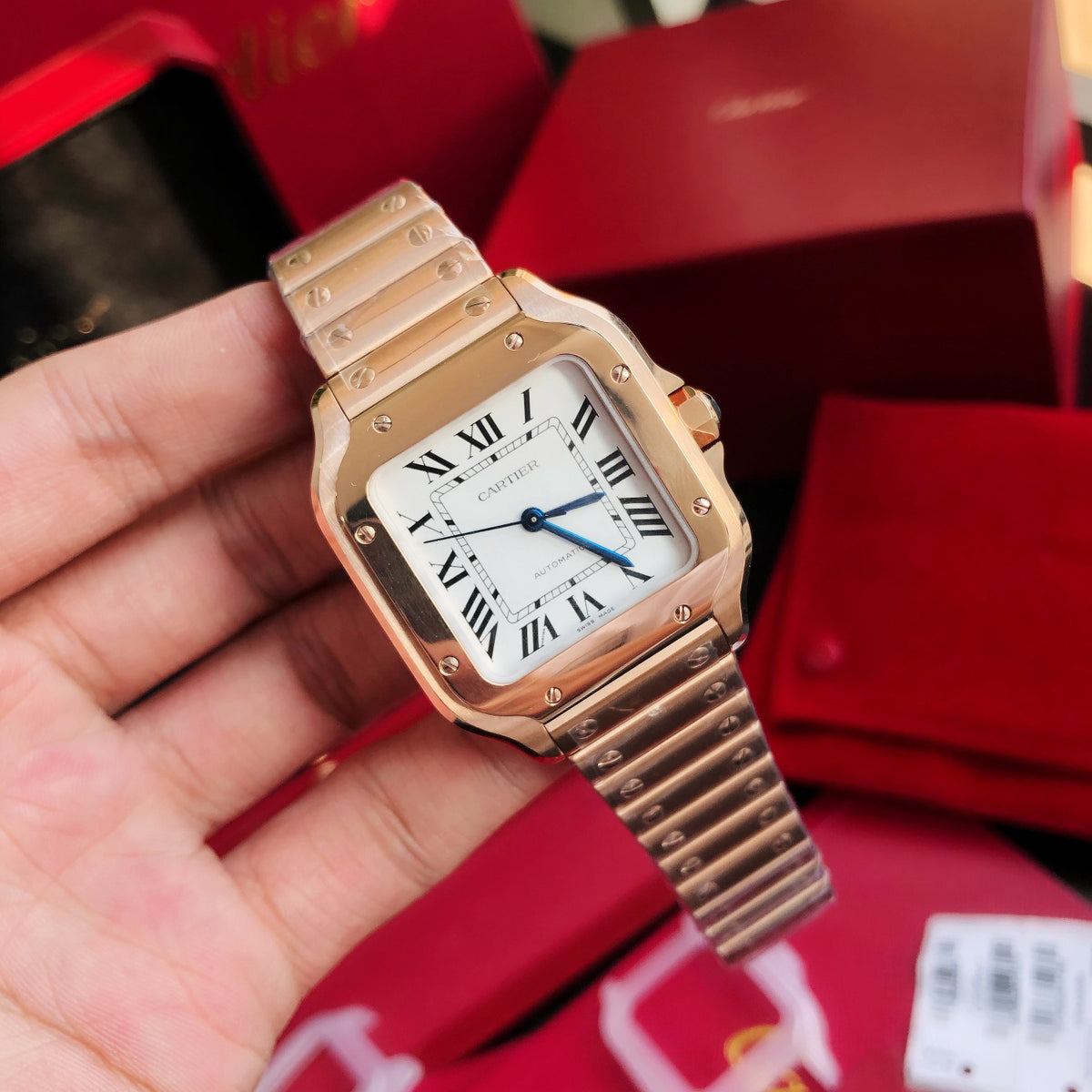 Cartier Square Watch with Rose Gold-Tone Bracelet