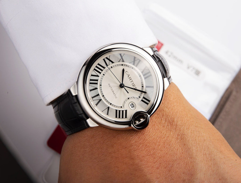 Cartier Round Watch with Black Strap and Silver-Tone Case