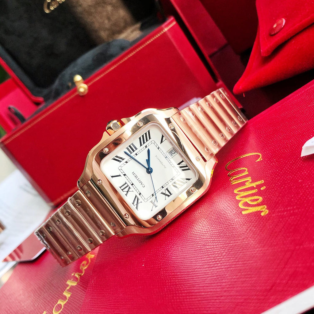 Cartier Square Watch with Rose Gold-Tone Bracelet