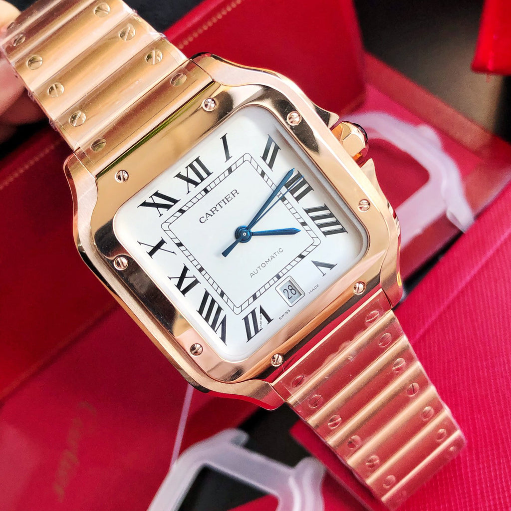 Cartier Square Watch with Rose Gold-Tone Bracelet
