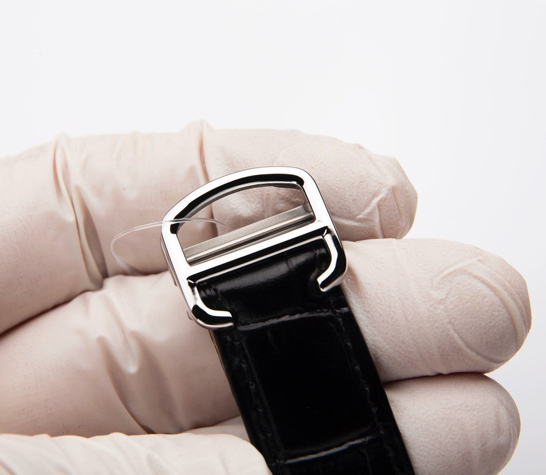 Cartier Round Watch with Black Strap and Silver-Tone Case