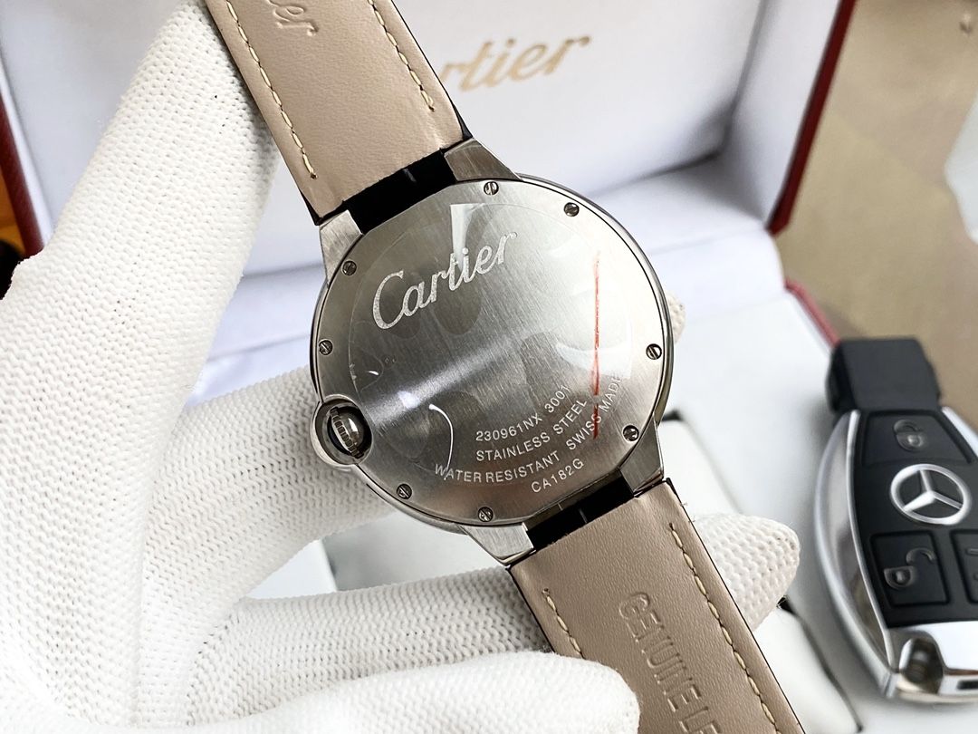 Cartier Round Watch with Black Strap and Silver-Tone Case
