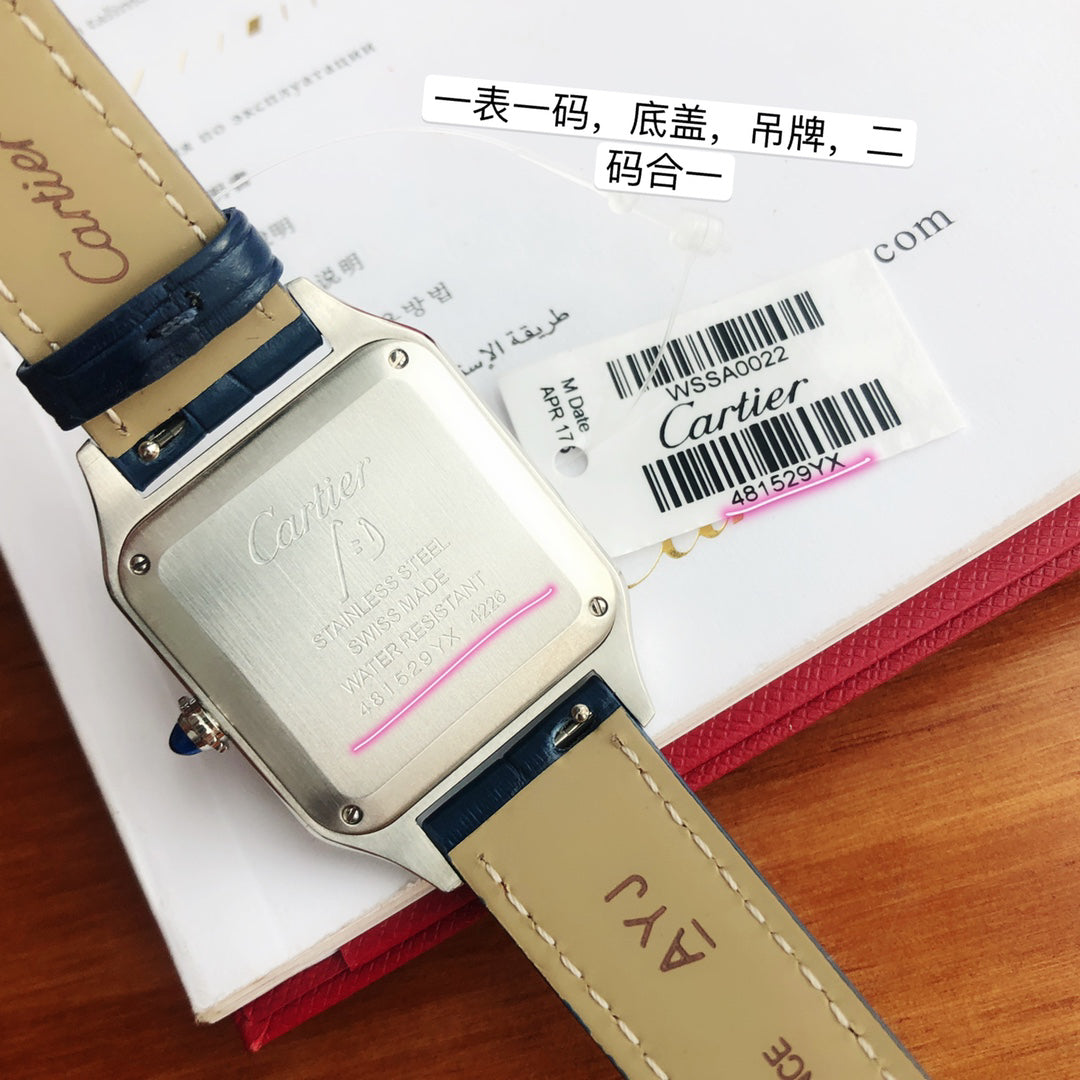 Cartier Square Watch with Blue Strap and Silver-Tone Case