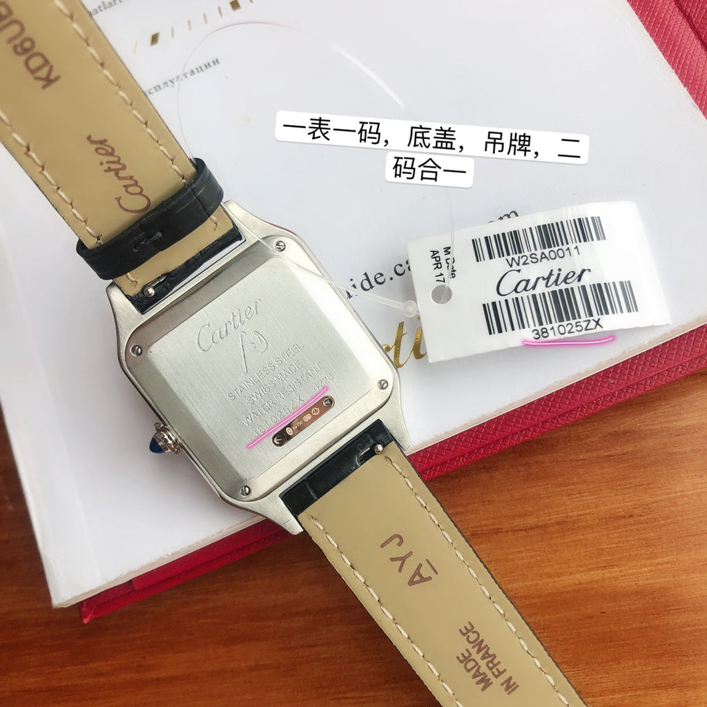 Cartier Square Watch with Black Strap and Two-Tone Case